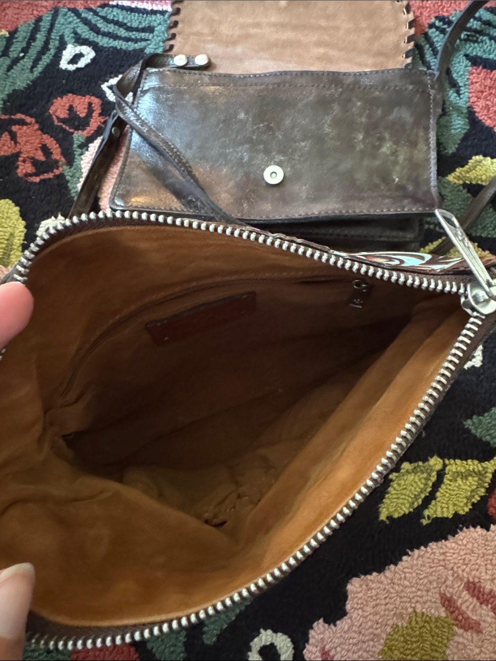 Set of three Patricia Nash Tooled Turquoise Brown Floral Leather Bags - Picture 12 of 12